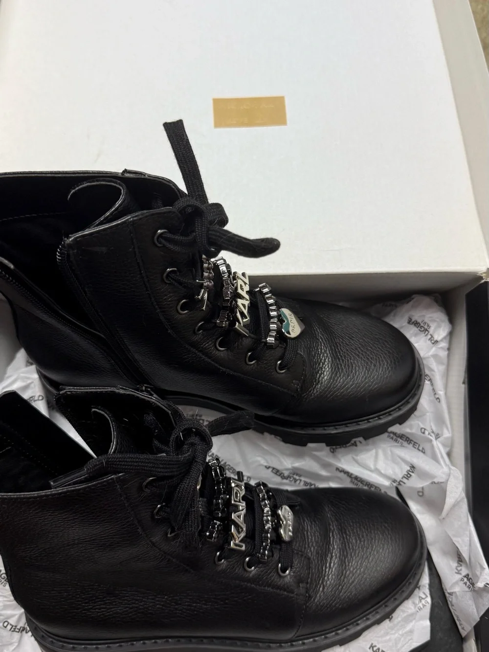 Karl Lagerfield Mela Combat Boot - Black - Size7